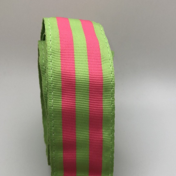 YRI Womens Green and Pink Color Striped Ribbon Sz Large Belt. Made in USA - Picture 3 of 6